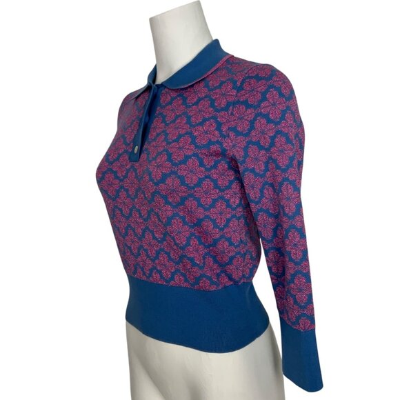 Kate Spade Spade Flower Polo Sweater XS Vibrant Blue Pink - Picture 3 of 14